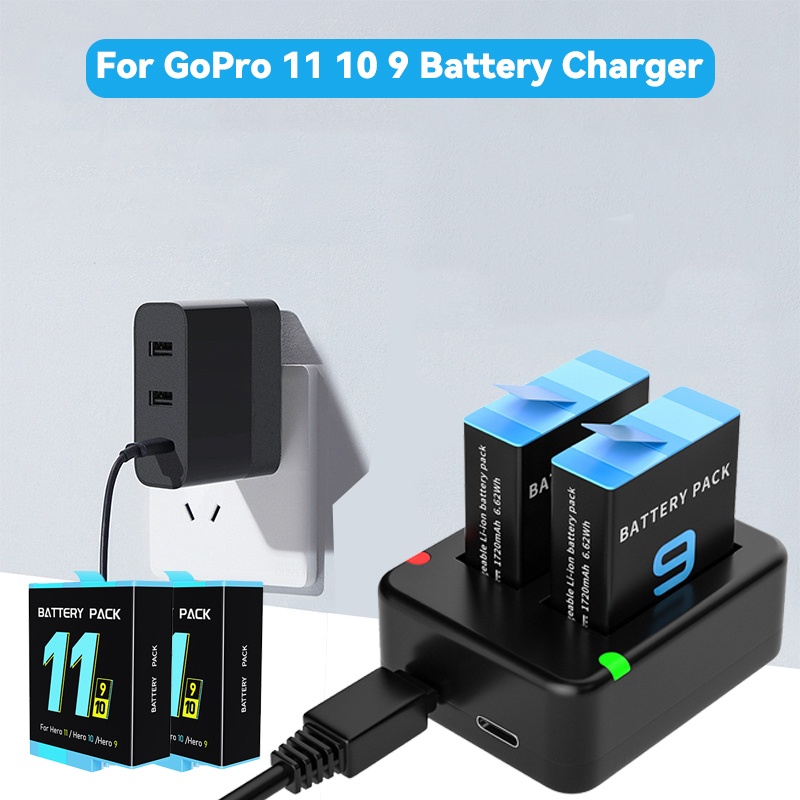 Gopro Action Camera Hero 11 Black - شاحن بطارية مزدوج بفتحة منفذ مزدوج